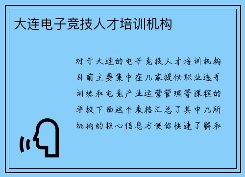 大连电子竞技人才培训机构